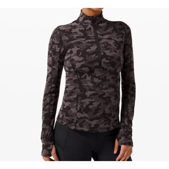 Lululemon SZ 4 Run Briskley 1/2 Zip Jacket Camo Long Sleeve Stretch Zip Pocket - Picture 1 of 11